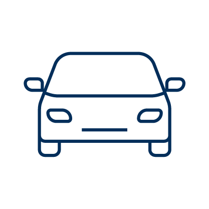 蓝色插图的轮廓，一辆汽车从前面的观点