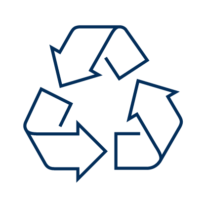 英国回收标志的蓝色插图轮廓, 三个箭头互相指向对方，形成一个圆形三角形